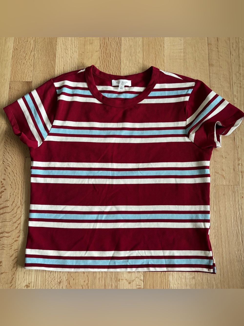 KIRIOUS Striped Red and White Cropped Tee